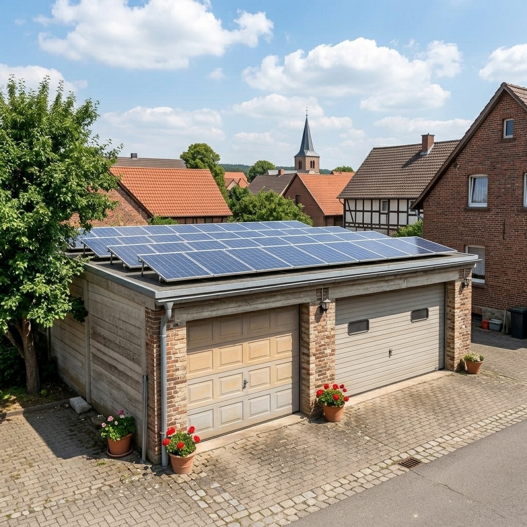 Photovoltaikanlage auf einer Doppelgarage mit Fokus auf statische Bewertung der Dachkonstruktion und Tragfähigkeit bestehender Sparren